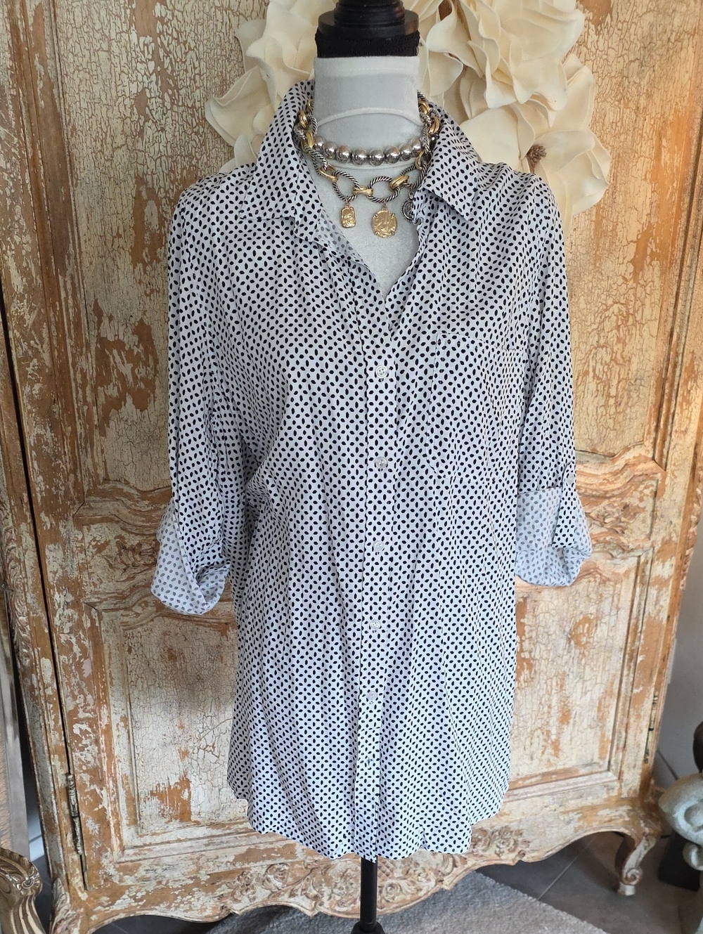 Velvet Heart White Dress with Black Polka Dots - Long Sleeve